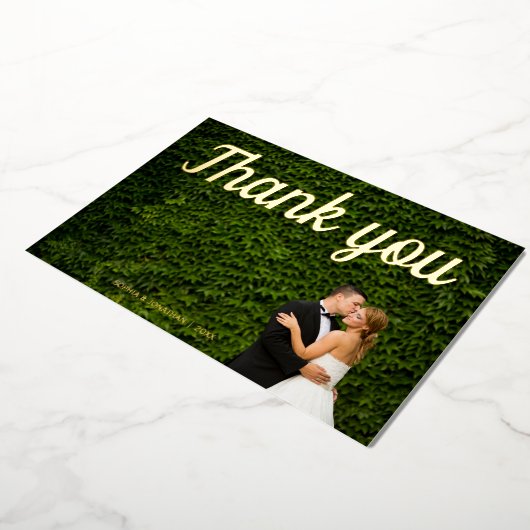 シンプル書結婚の写真サンキューカード 箔シーズンカード (回転した状態)