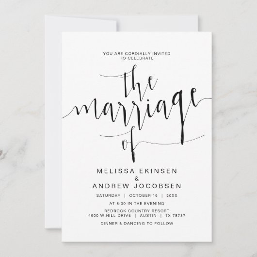 シンプル書結婚、黒文字、結婚 招待状 (正面)
