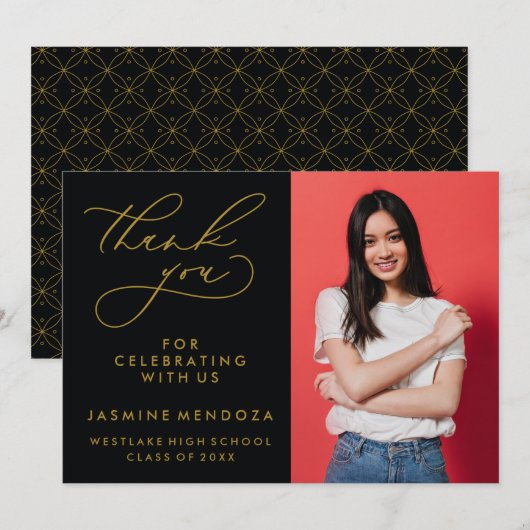 シンプル書道お洒落卒業ありがとう サンキューカード (正面/裏面)