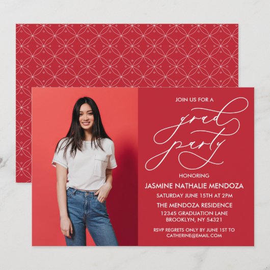 シンプル書道お洒落卒業招待状 招待状 (正面/裏面)