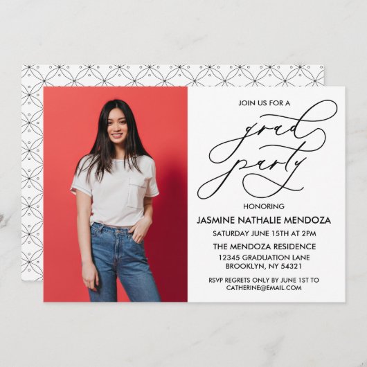 シンプル書道お洒落卒業招待状 招待状 (正面/裏面)