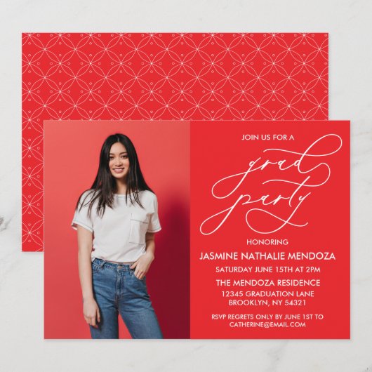 シンプル書道お洒落卒業招待状 招待状 (正面/裏面)