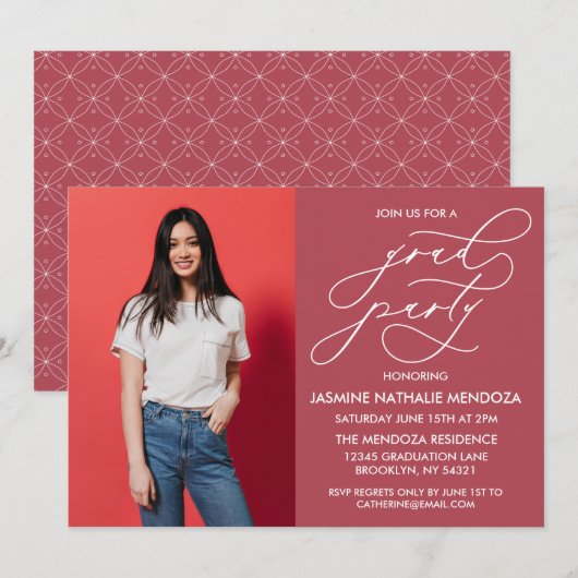 シンプル書道お洒落卒業招待状 招待状 (正面/裏面)