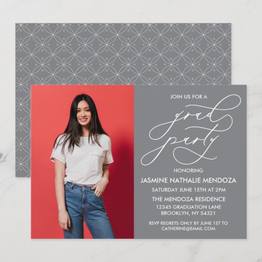 シンプル書道お洒落卒業招待状 招待状 (正面/裏面)