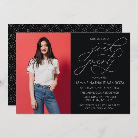 シンプル書道お洒落卒業招待状 招待状 (正面/裏面)