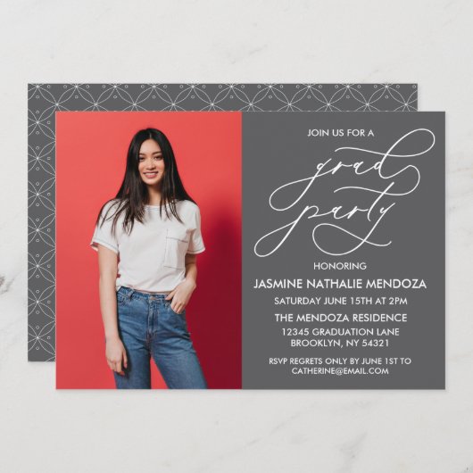 シンプル書道お洒落卒業招待状 招待状 (正面/裏面)