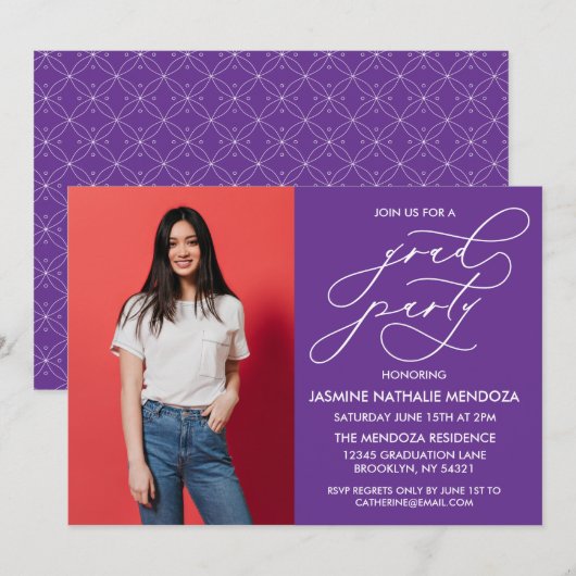 シンプル書道お洒落卒業招待状 招待状 (正面/裏面)