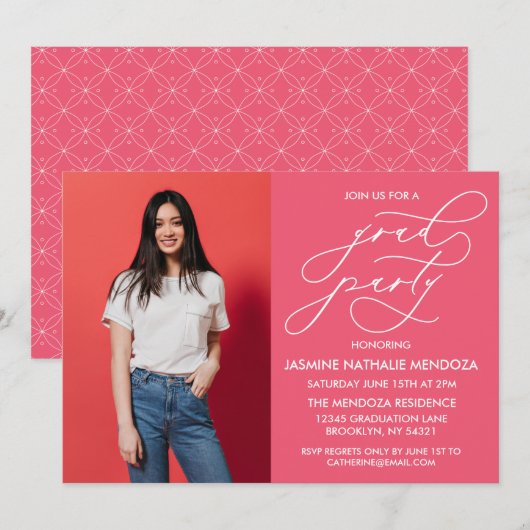 シンプル書道お洒落卒業招待状 招待状 (正面/裏面)