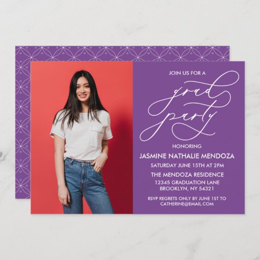 シンプル書道お洒落卒業招待状 招待状 (正面/裏面)