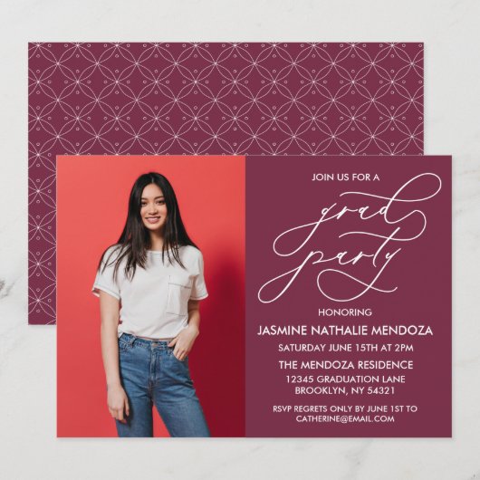 シンプル書道お洒落卒業招待状 招待状 (正面/裏面)