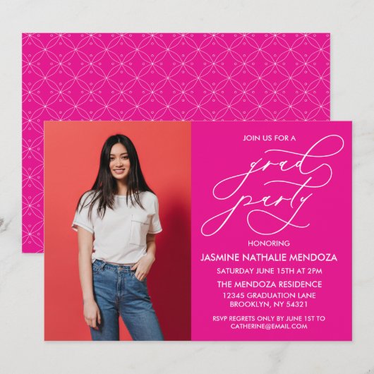 シンプル書道お洒落卒業招待状 招待状 (正面/裏面)