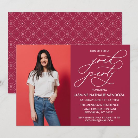 シンプル書道お洒落卒業招待状 招待状 (正面/裏面)