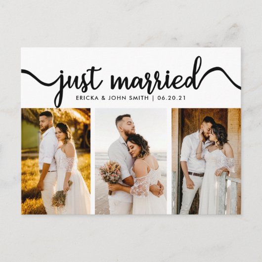 シンプル書道たった今結婚しました写真の取り出し 案内ポストカード (正面)