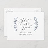 シンプル書道の埃の多い青結婚緑 案内ポストカード (正面/裏面)