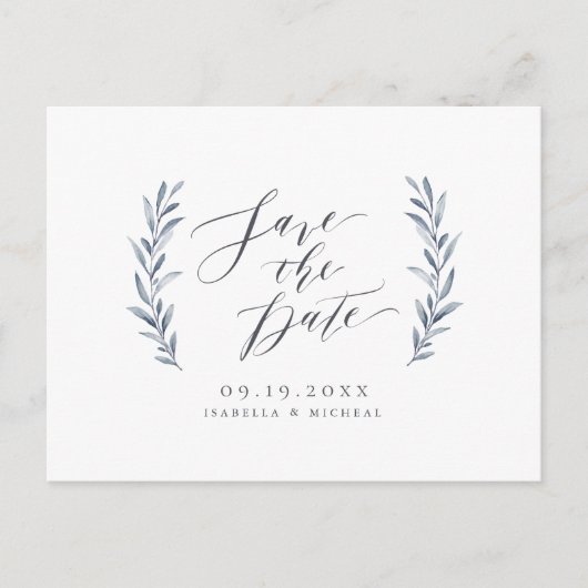 シンプル書道の埃の多い青結婚緑 案内ポストカード (正面)