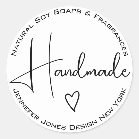 シンプル書道の白黒の手作りラベル ラウンドシール (正面)