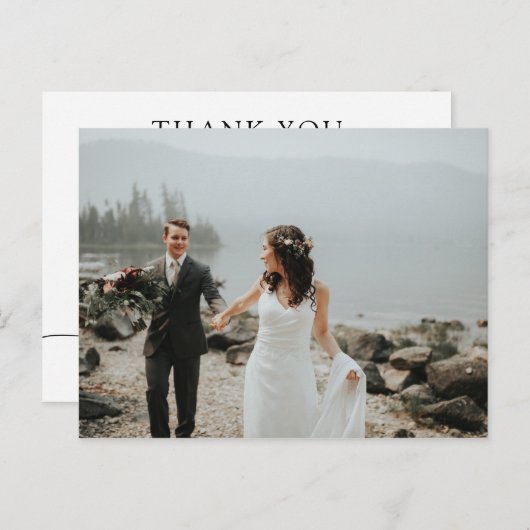 シンプル書道の結婚写真ありがとう 案内ポストカード (正面/裏面)