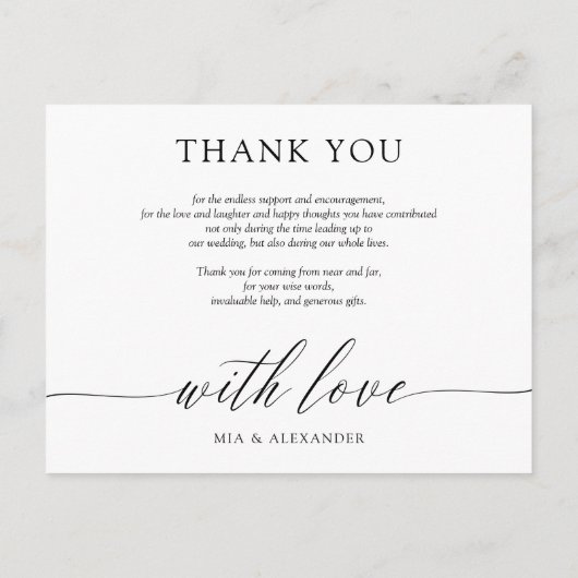 シンプル書道の結婚写真ありがとう 案内ポストカード (裏面)