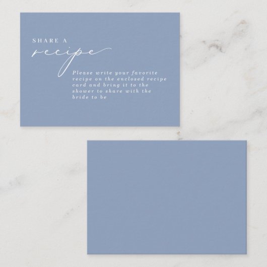 シンプル書道ほこりっぽいブルーブライダルシャワーレシピ エンクロージャーカード (正面/裏面)