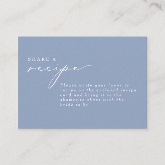 シンプル書道ほこりっぽいブルーブライダルシャワーレシピ エンクロージャーカード (正面)