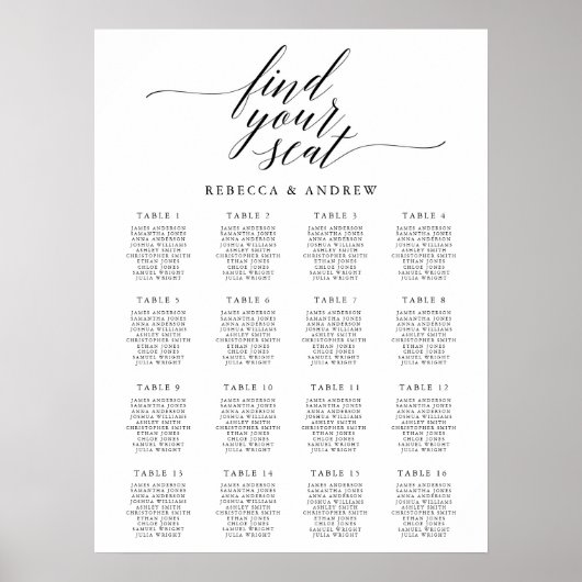 シンプル書道エレガントの結婚座席表 ポスター (正面)