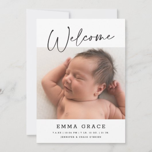 シンプル書道エレガント歓迎ベビー誕生 案内状 (正面)