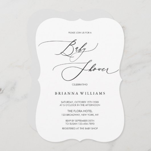 シンプル書道エレガント白黒赤ちゃんシャワー 招待状 (正面/裏面)
