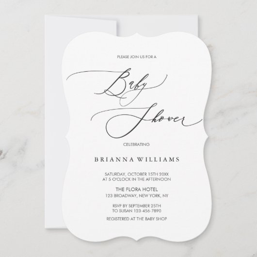 シンプル書道エレガント白黒赤ちゃんシャワー 招待状 (正面)