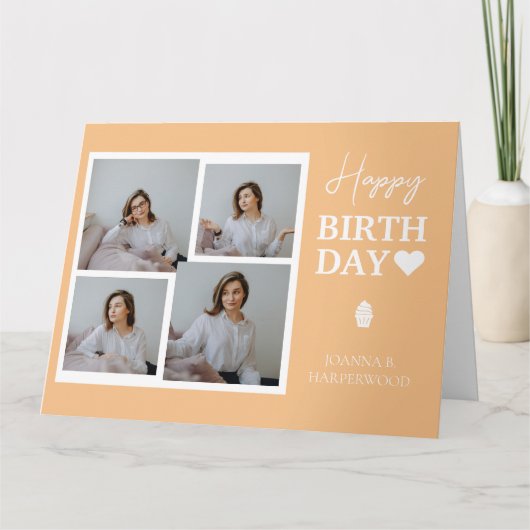 シンプル書道エレガント誕生日スタイリッシュ写真 カード (正面)