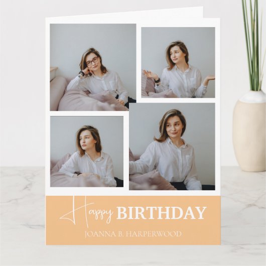 シンプル書道エレガント誕生日スタイリッシュ写真 カード (正面)