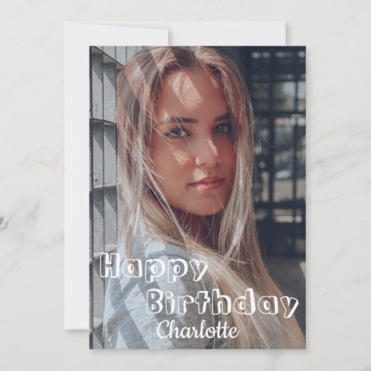 シンプル書道エレガント誕生日スタイリッシュ写真 カード (正面)