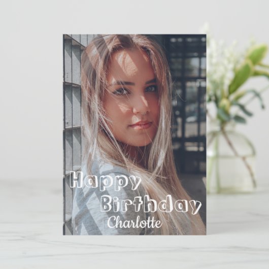 シンプル書道エレガント誕生日スタイリッシュ写真 カード (スタンド正面)