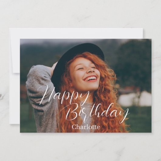 シンプル書道エレガント誕生日スタイリッシュ写真 カード (正面)