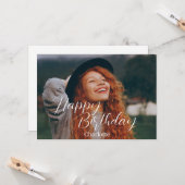 シンプル書道エレガント誕生日スタイリッシュ写真 カード (正面/裏面インサイチュ)