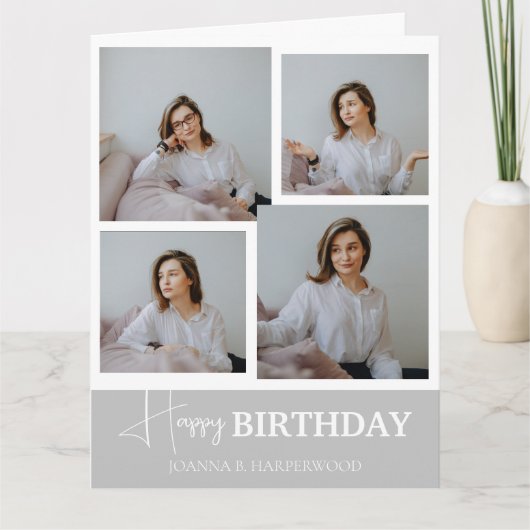 シンプル書道エレガント誕生日スタイリッシュ写真 カード (正面)