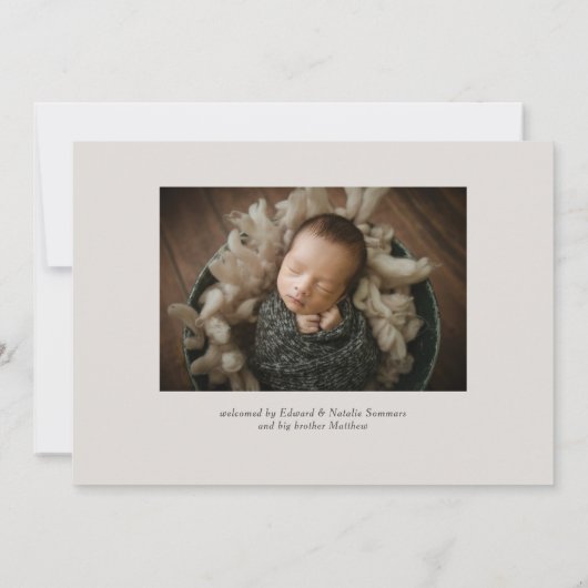 シンプル書道スクリプトHelloフォトベビー誕生 案内状 (裏面)