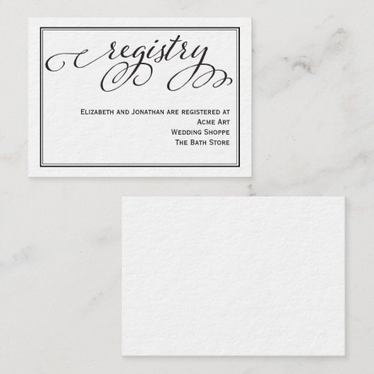 シンプル書道スクリプ結婚トのレジストリカード エンクロージャーカード (正面/裏面)