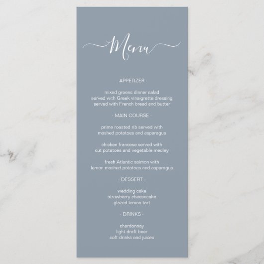 シンプル書道ダスティブルー結婚のメニューカード メニュー (正面)