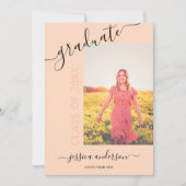 シンプル書道パステルピーチ卒業2写真 招待状 (正面)