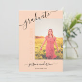 シンプル書道パステルピーチ卒業2写真 招待状 (スタンド正面)