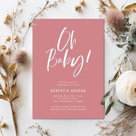 シンプル書道ピンクの女の子の赤ちゃんシャワー 招待状