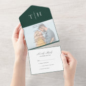 シンプル書道フォトエメラルドRSVP結婚の オールインワン招待状 (貼ってはがせる)