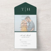 シンプル書道フォトエメラルドRSVP結婚の オールインワン招待状 (内側)