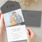 シンプル書道フォトグレーRSVP結婚の オールインワン招待状