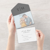 シンプル書道フォトグレーRSVP結婚の オールインワン招待状 (貼ってはがせる)