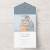 シンプル書道フォトダスティブルーRSVP結婚の オールインワン招待状 (内側)