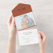 シンプル書道フォトテラコッタRSVP結婚's オールインワン招待状 (貼ってはがせる)