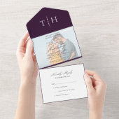 シンプル書道フォトパープルRSVP結婚の オールインワン招待状 (貼ってはがせる)