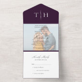 シンプル書道フォトパープルRSVP結婚の オールインワン招待状 (内側)