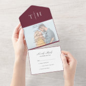 シンプル書道フォトブルゴーニュRSVP結婚の全て オールインワン招待状 (貼ってはがせる)